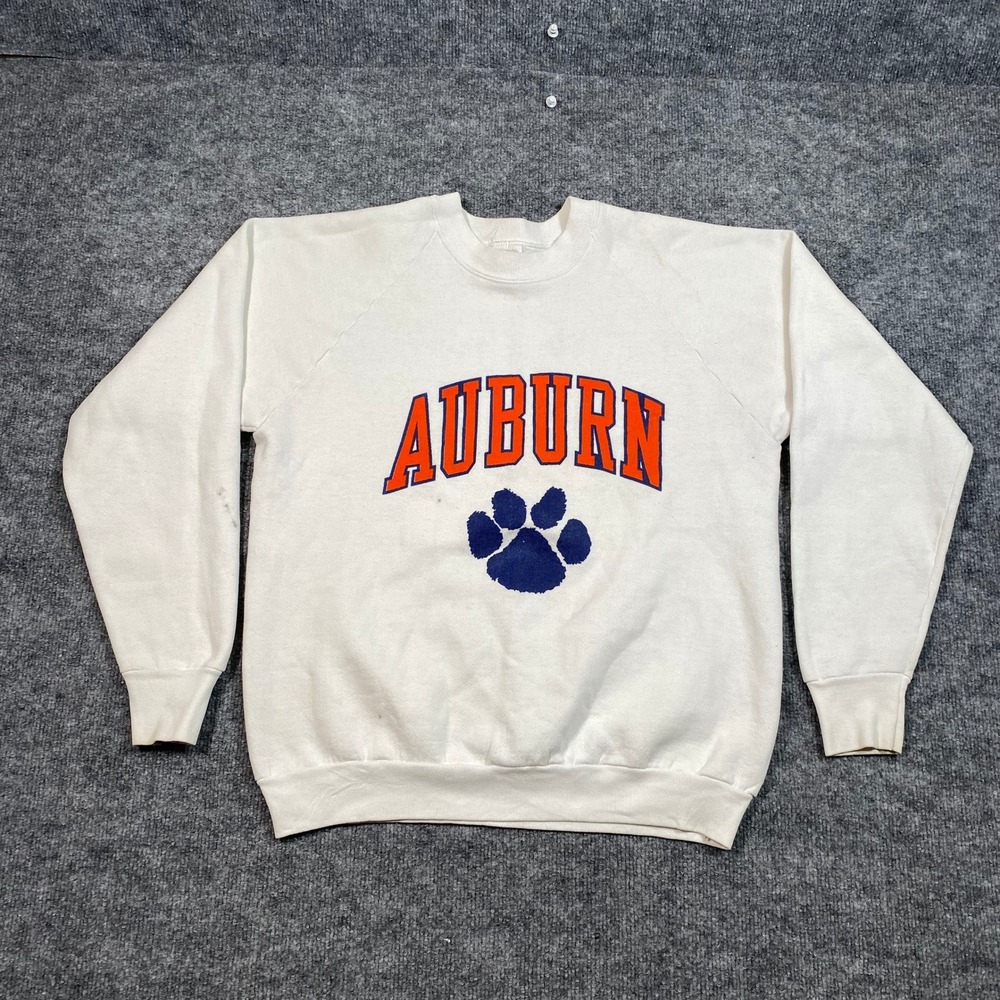 Vintage Auburn Tigers Sweatshirt White Raglan Mens Large USA Distressed